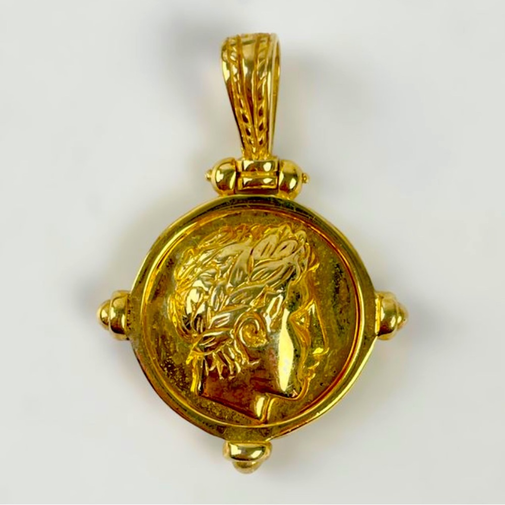 Large Fine Gilt Sterling Silver Faux Greek Coin Pendant